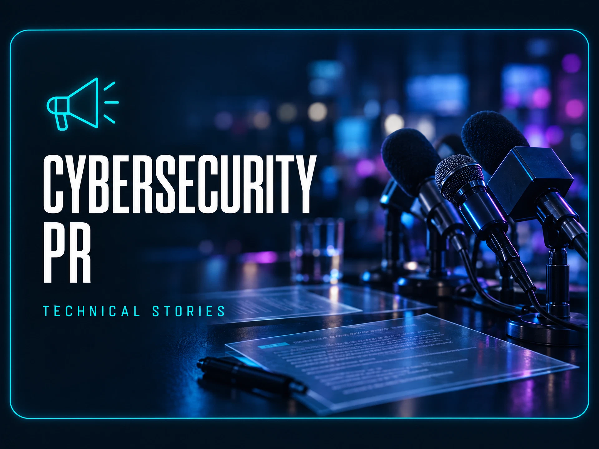 Cybersecurity PR: microphones and research notes concept